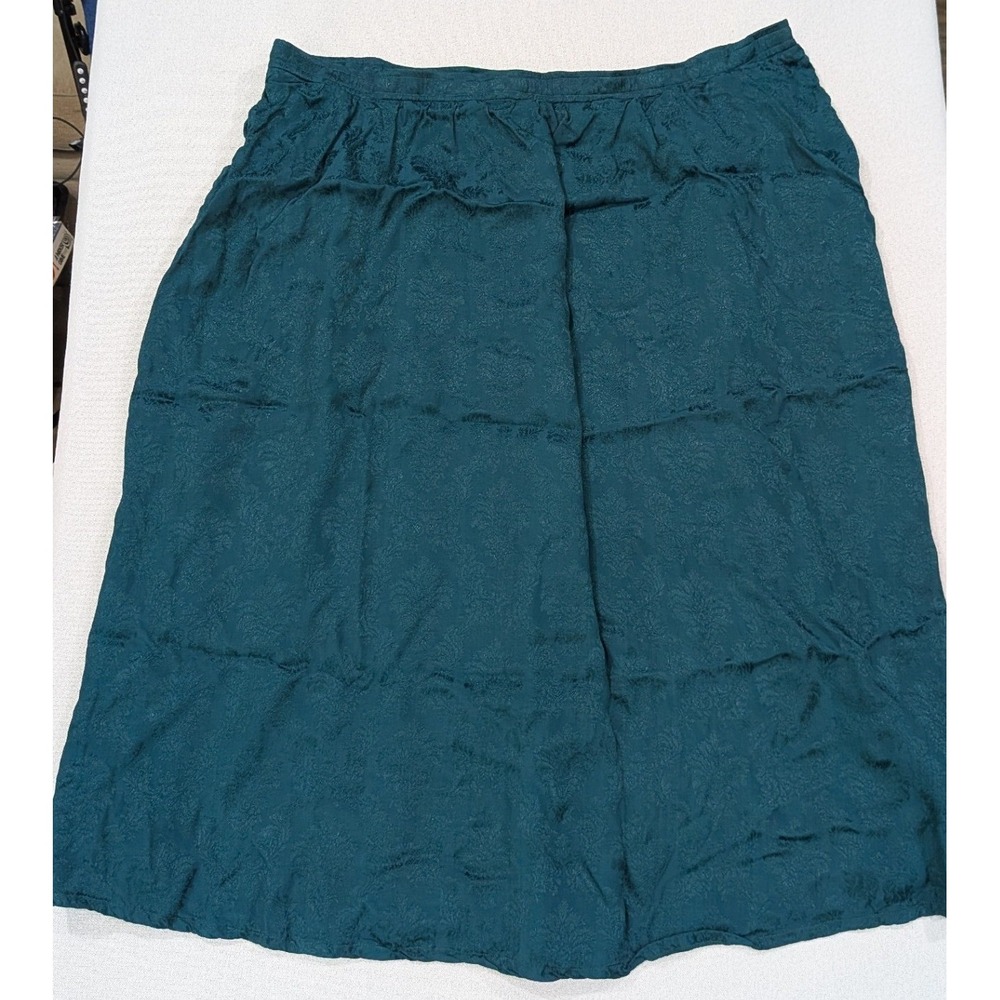 Carole Little Sport Skirt Women 16 Teal Green Excellent Damask Jacquard Midi